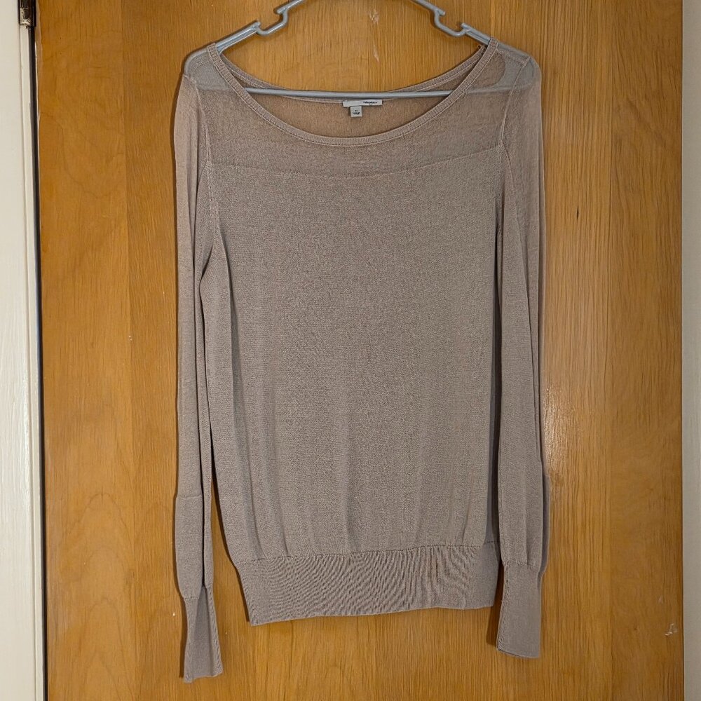 Y2K Halogen Pullover Long Sleeve Sweater Womens M Sheer Mesh Tan Cotton Blend